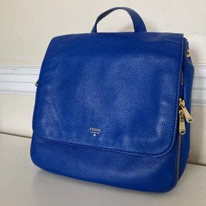Vintage Fossil Backpack, Blue Leather, 13x13